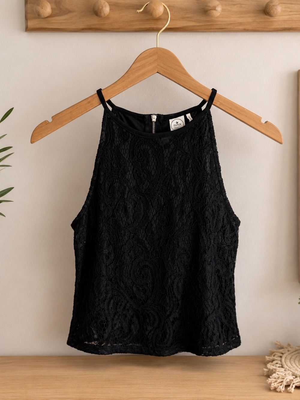 Black Lace crop Halter Camisole